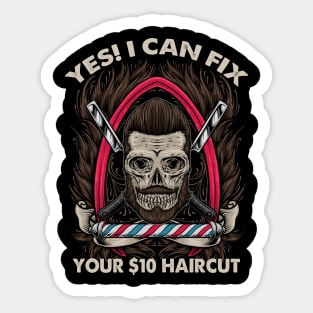 Bearded Barber Skull | Can Fix Your $10 Haircut | Hair Cut Sticker